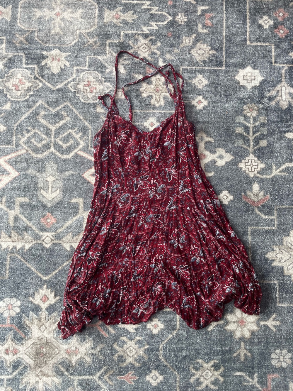 American Eagle Outfitters Red Paisley V-Neck Tank Dress